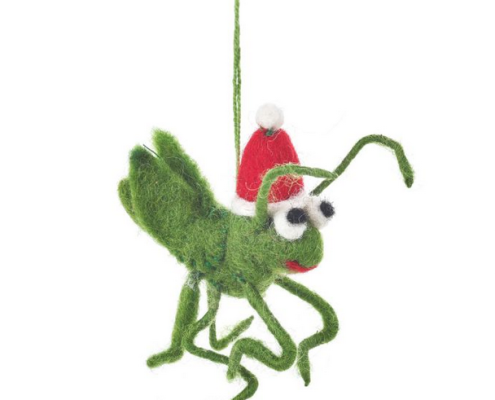 Felt cricket with Santa hat